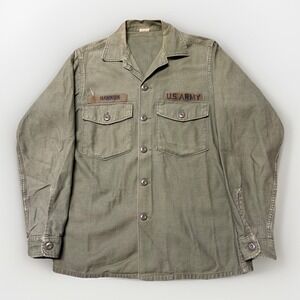 VTG US Army Shirts Mens M Olive Utility Sateen OG-107 Military Vietnam 1970